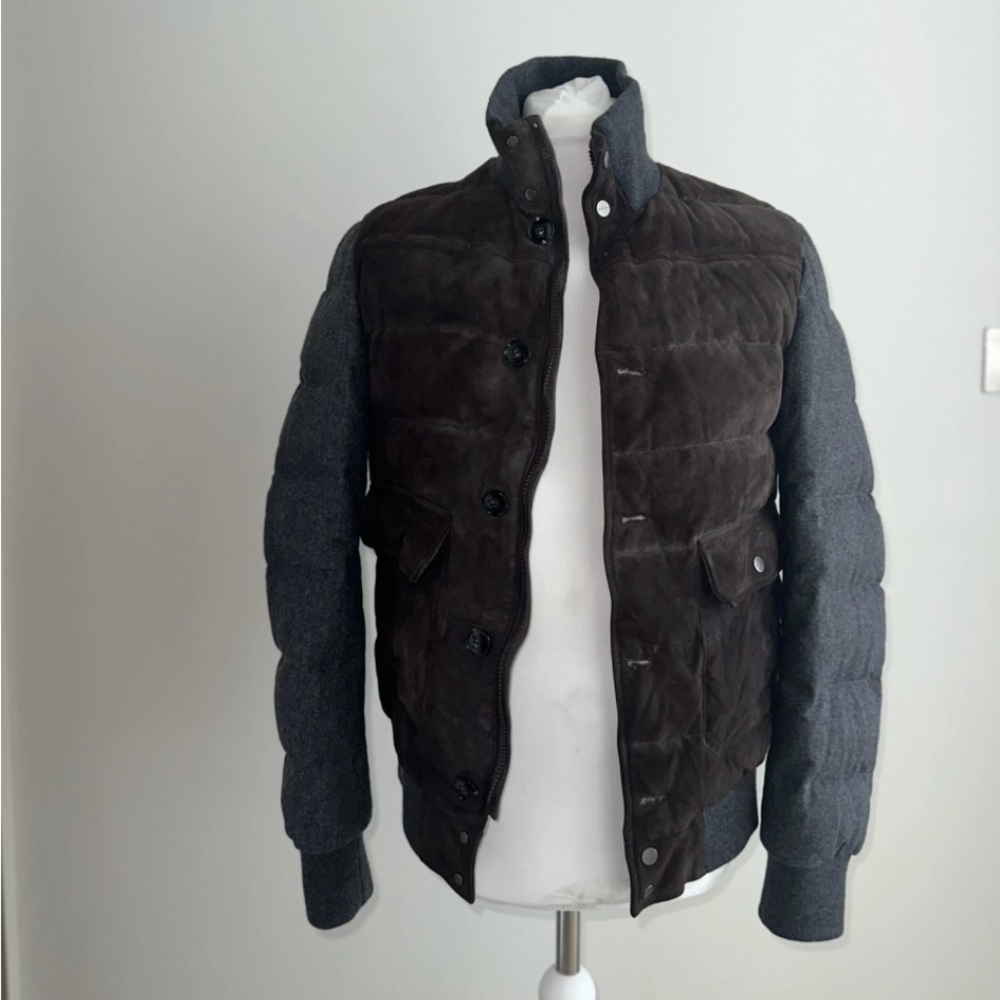 $8K Kiton Brown Suede & Grey Wool Puffer Jacket size IT48